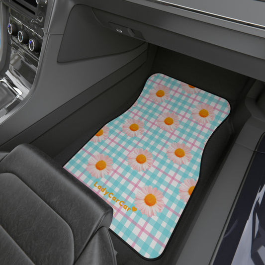 Daisy gingham | pink and blue | front car floor mats