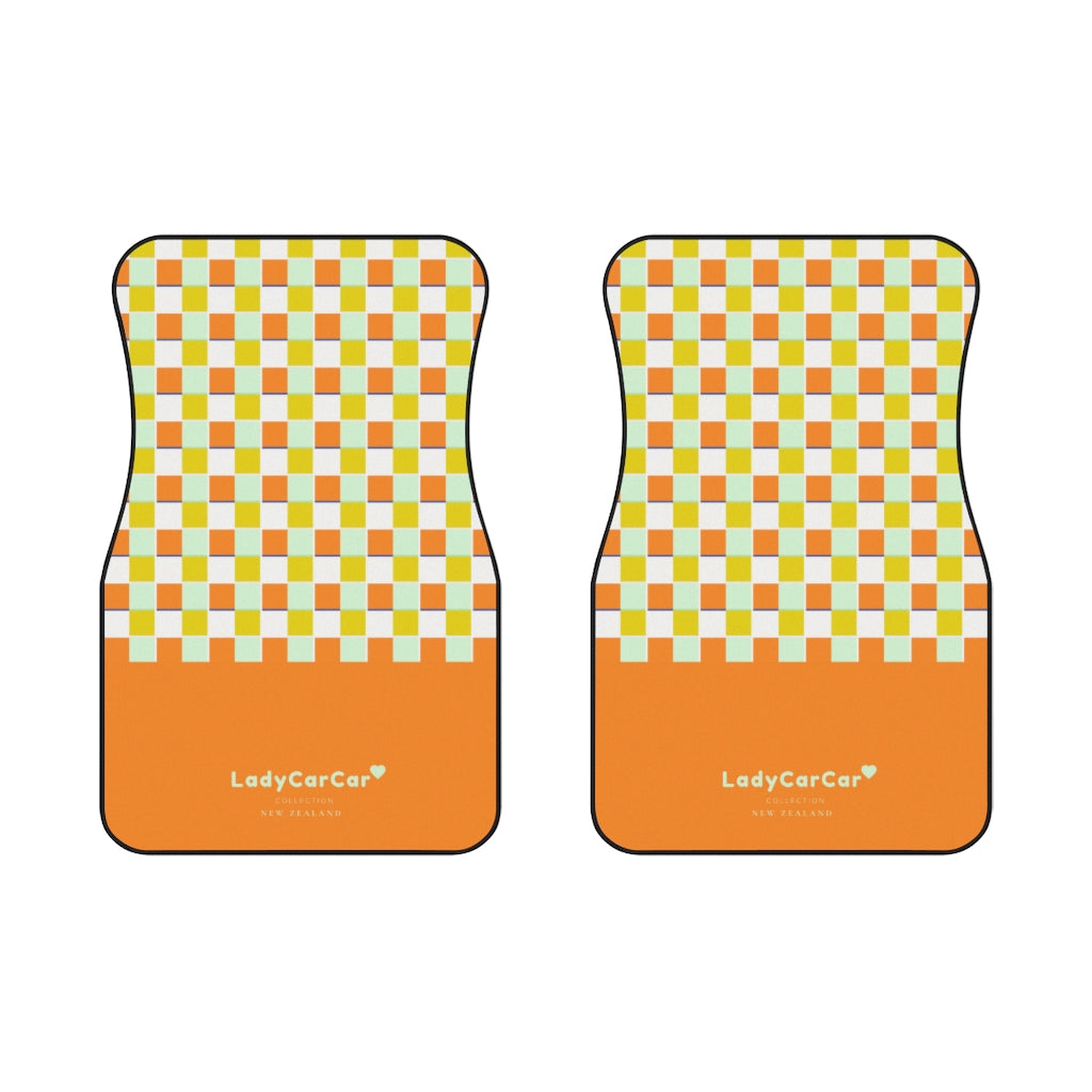 Bright summer plaids I | orange | front car floor mats