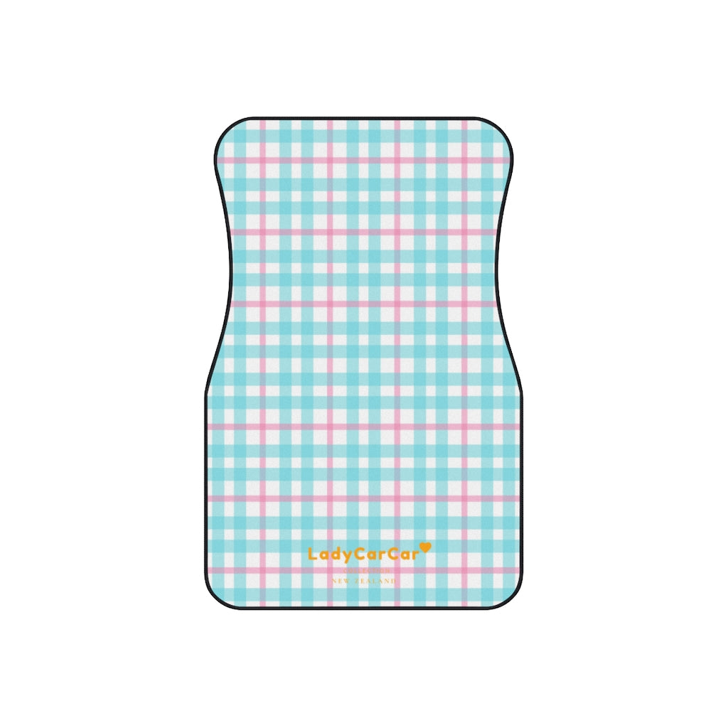 Daisy gingham (plain) | pink and blue | front car floor mats