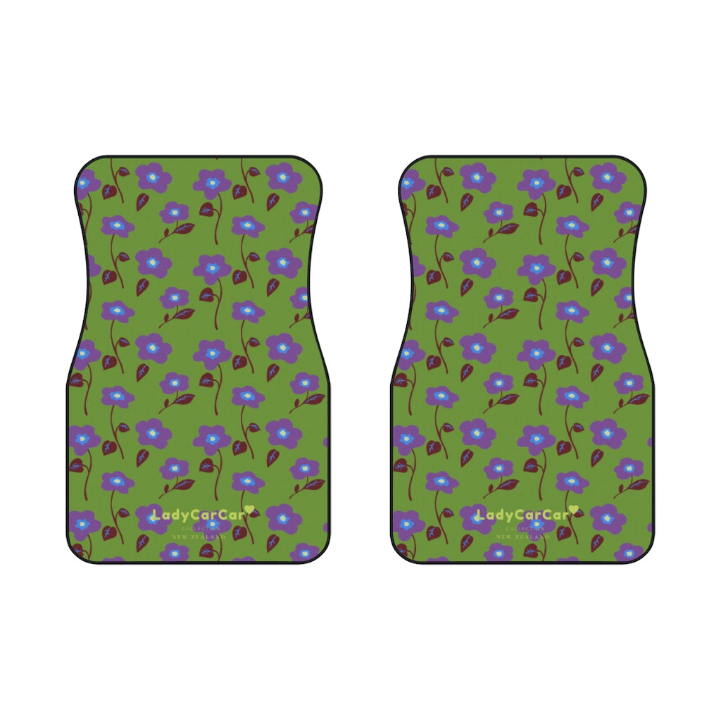 Floral medley | purple and forest green | front car floor mats