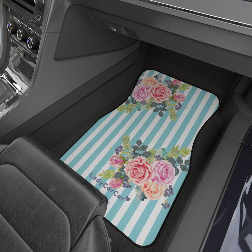 Cottage floral stripes | blue | front car floor mats