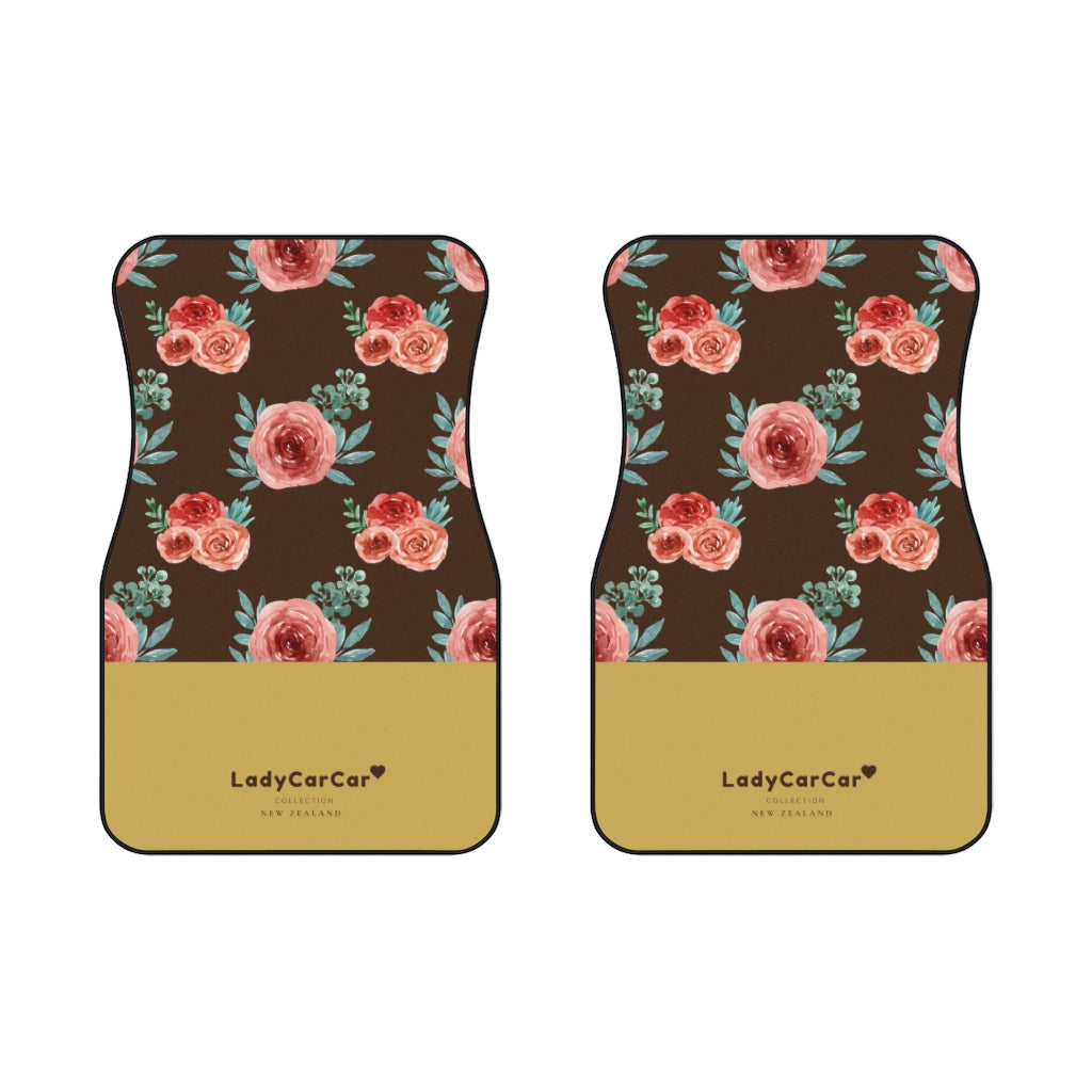 Garden rose I | mustard and brown | front car floor mats