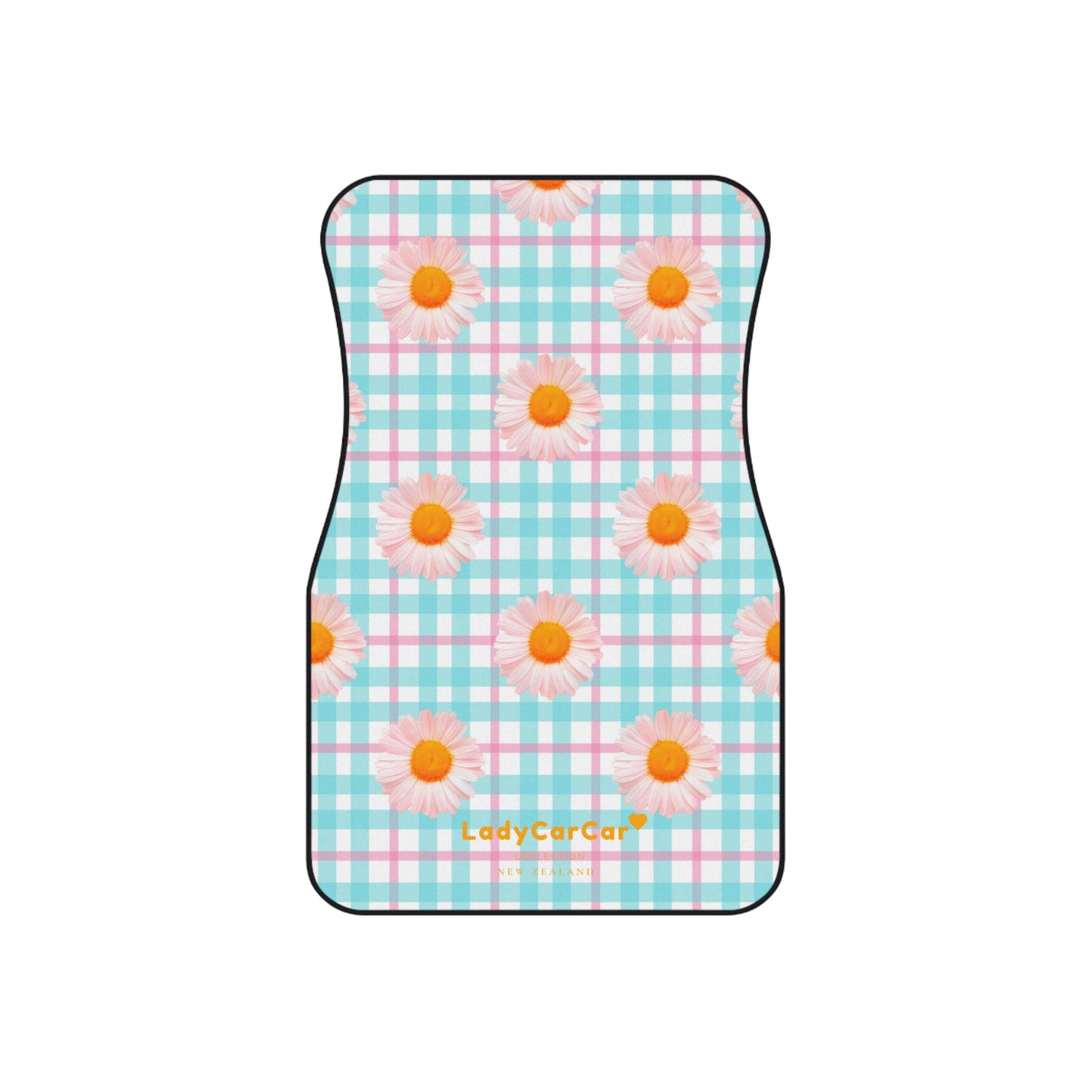 Daisy gingham | pink and blue | front car floor mats