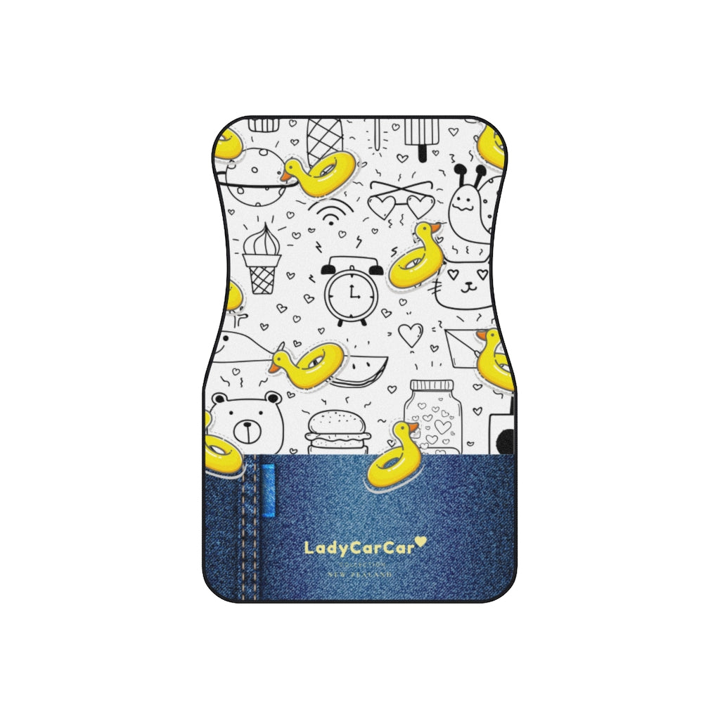 Doodle fantasy I | yellow and denim | front car floor mats