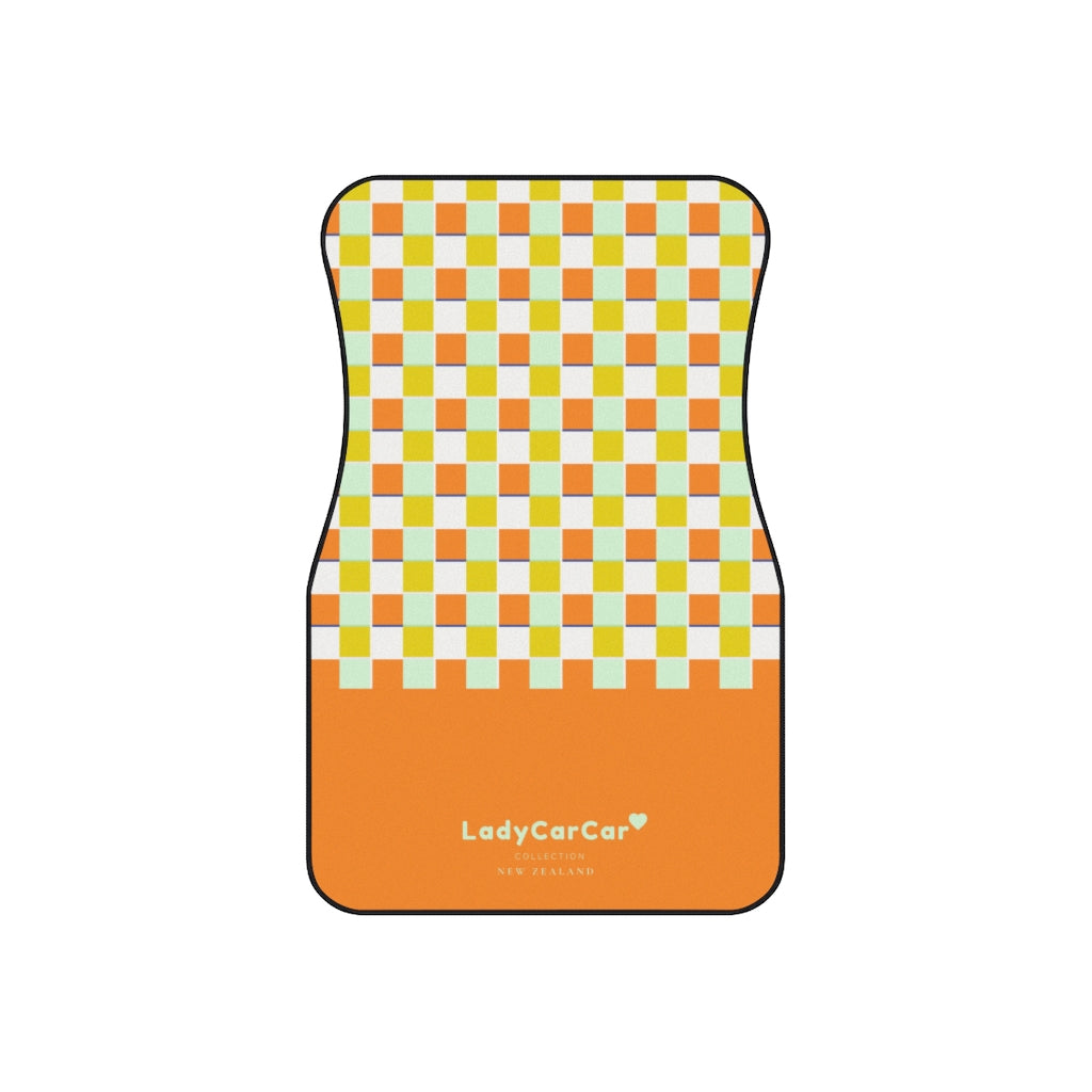 Bright summer plaids I | orange | front car floor mats