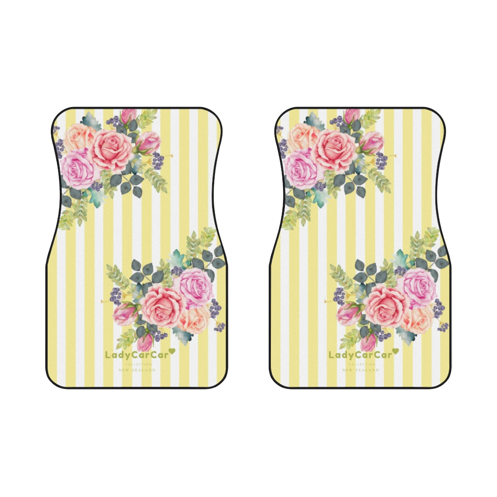 Cottage floral stripes | yellow | front car floor mats