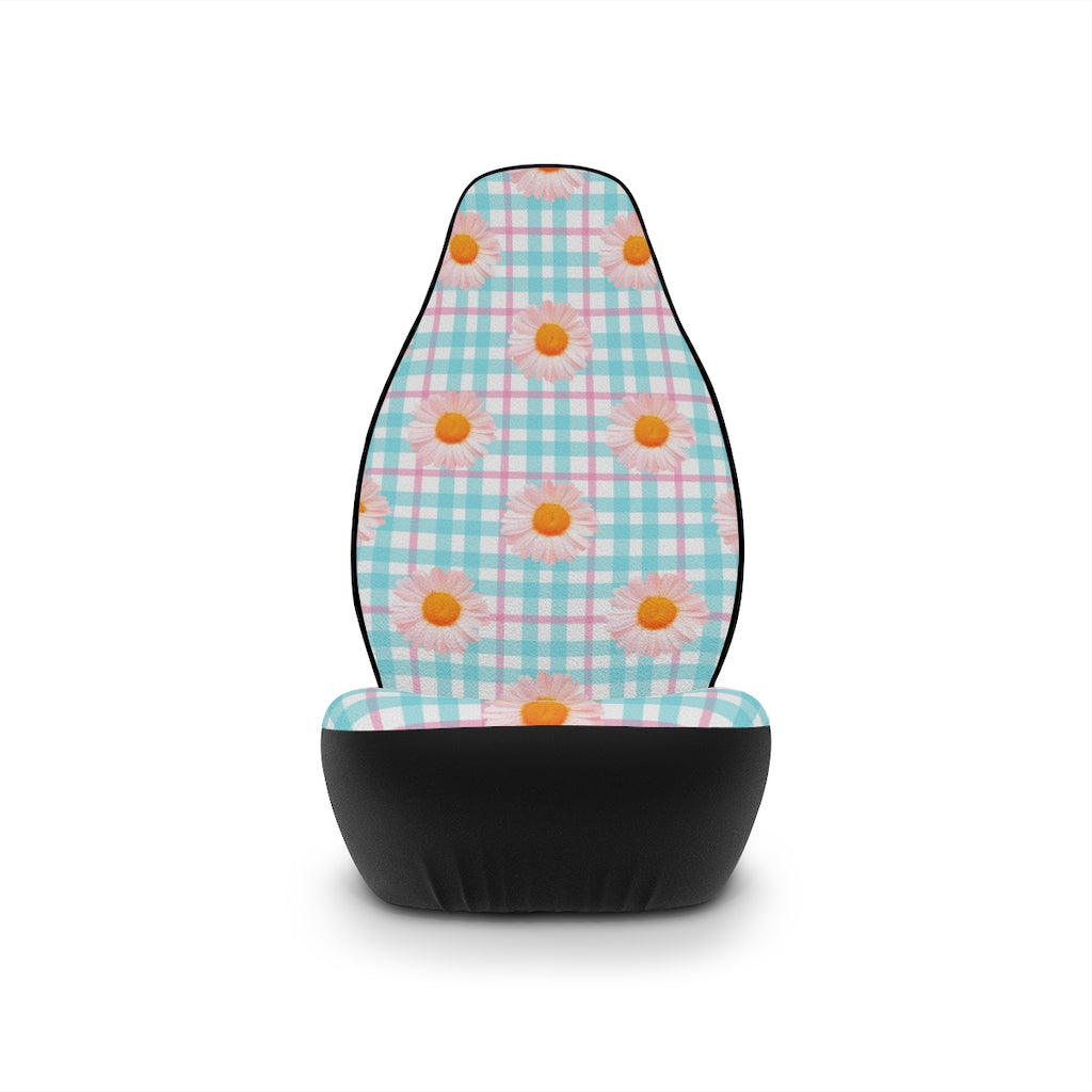 Daisy gingham | pink and blue | car seat covers