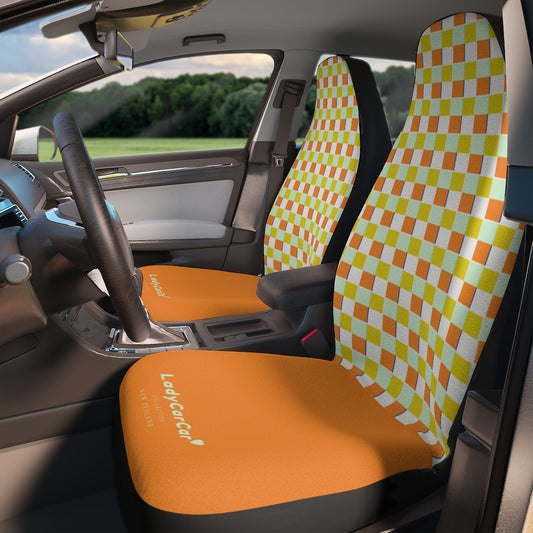 Bright summer plaids I | orange | car seat covers