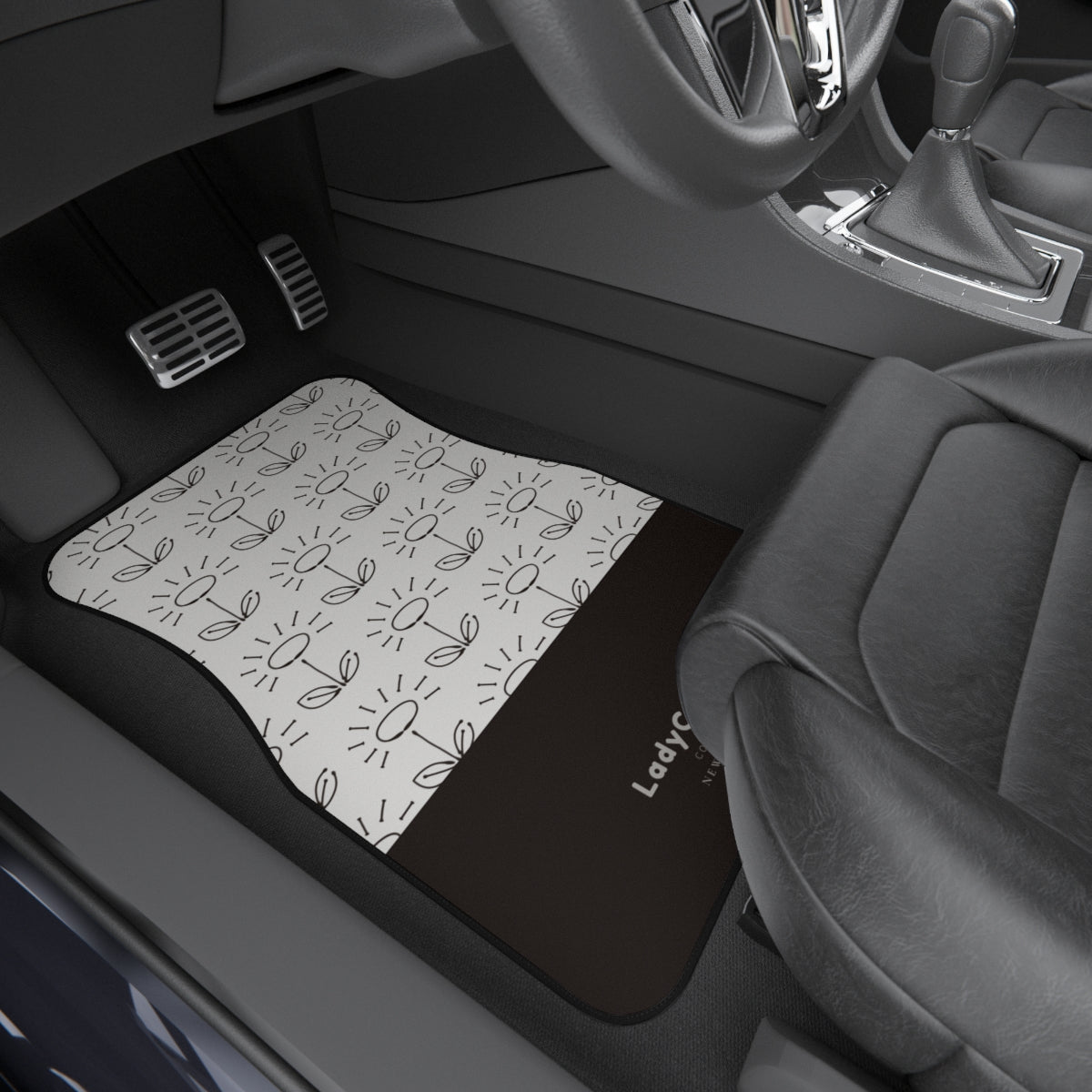 Doodle flower I | black and white | front car floor mats