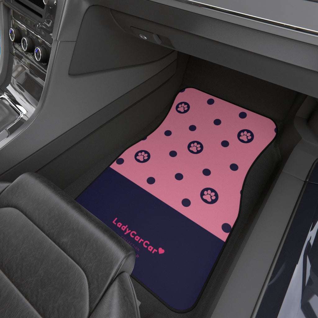 Paws and polka dots I | pink | front car floor mats