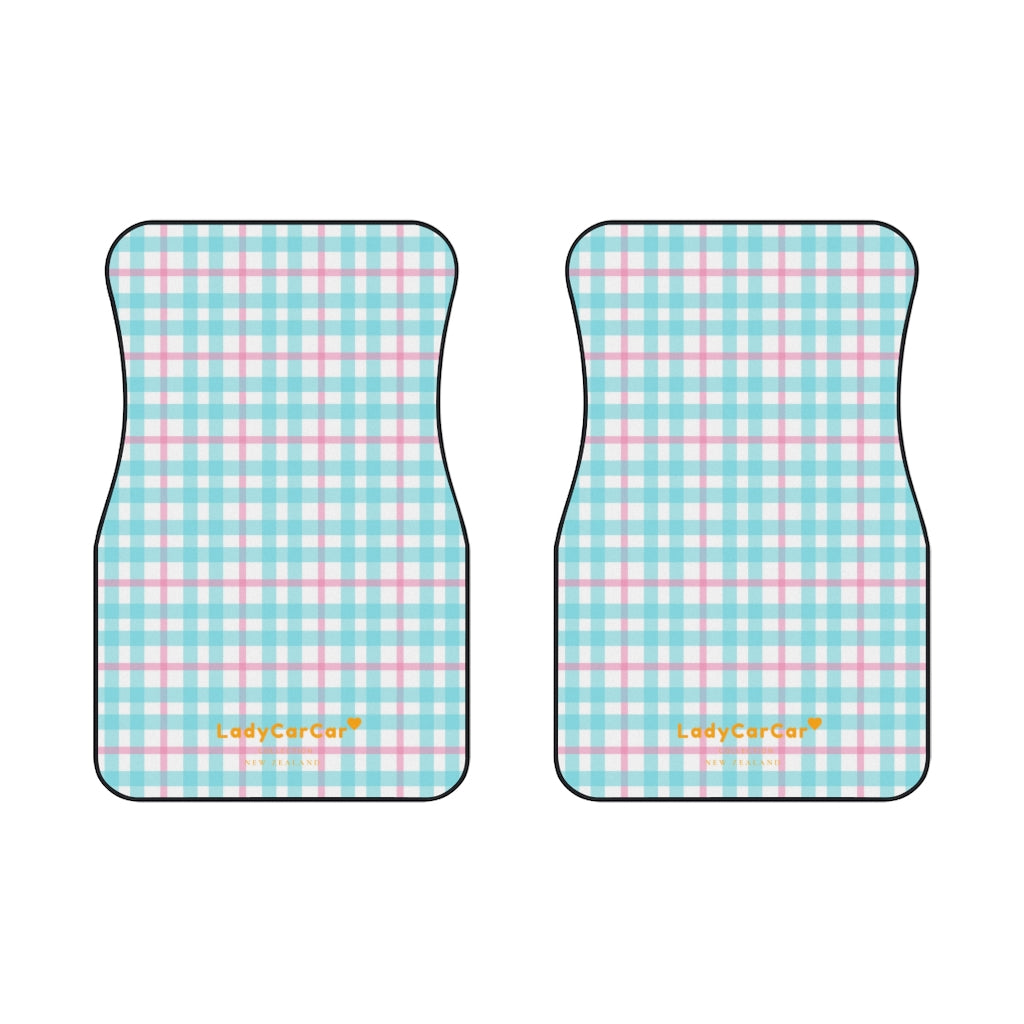 Daisy gingham (plain) | pink and blue | front car floor mats