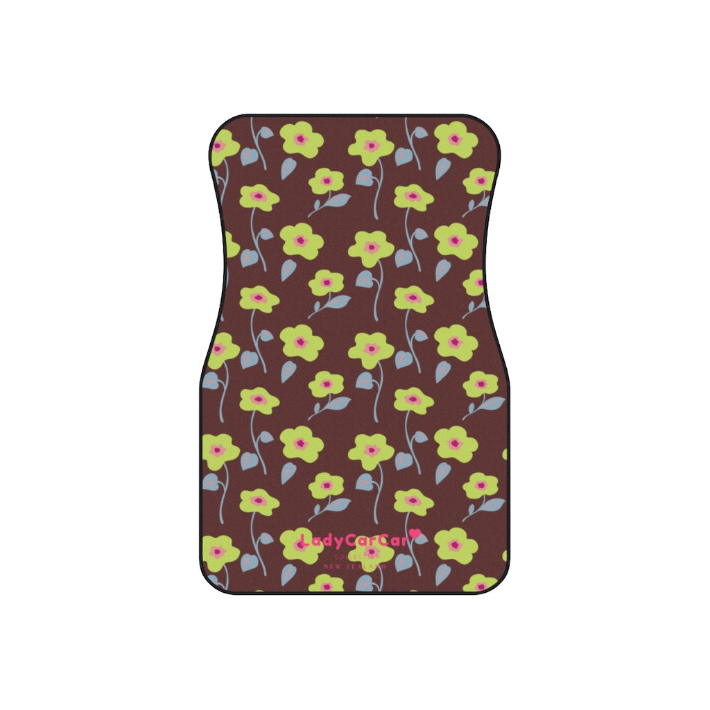 Floral medley | brown and yellow | front car floor mats