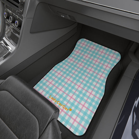 Daisy gingham (plain) | pink and blue | front car floor mats