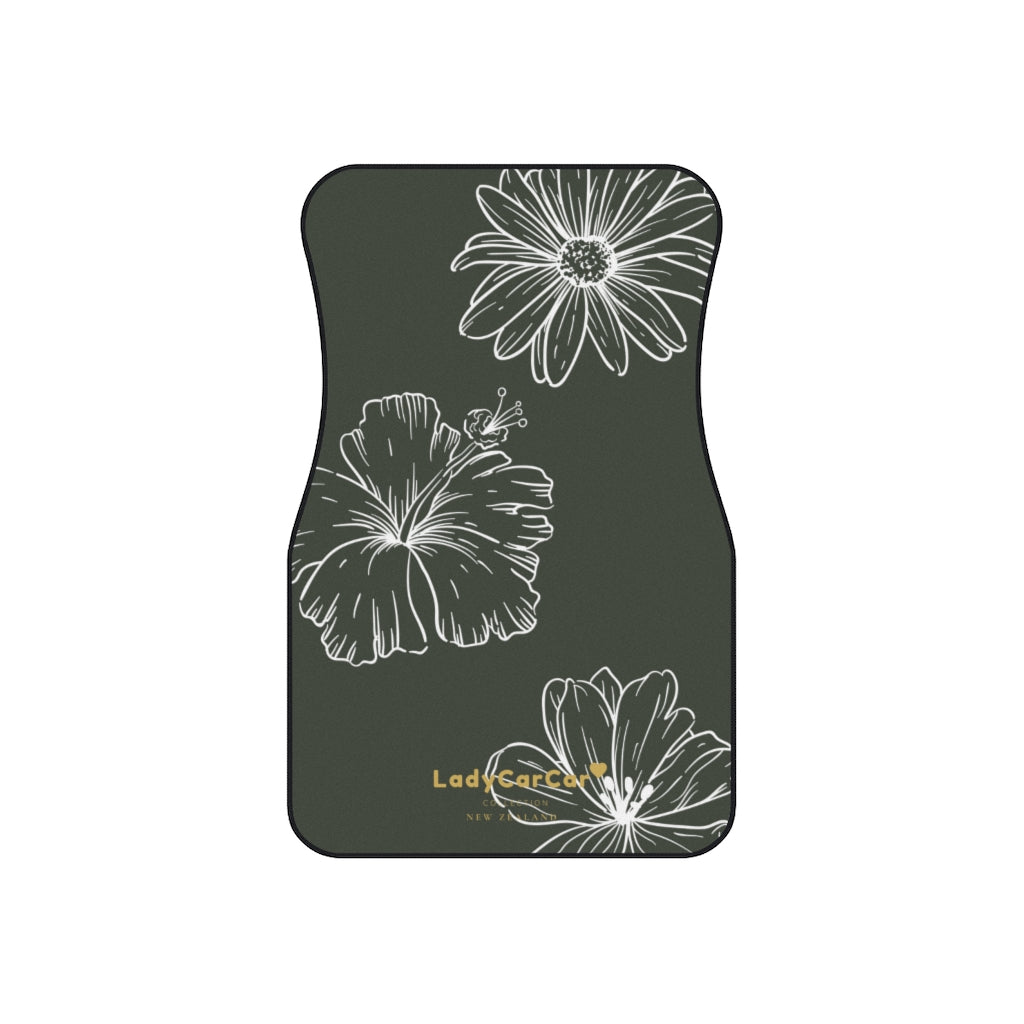 Floral line flower I | charcoal | front car floor mats