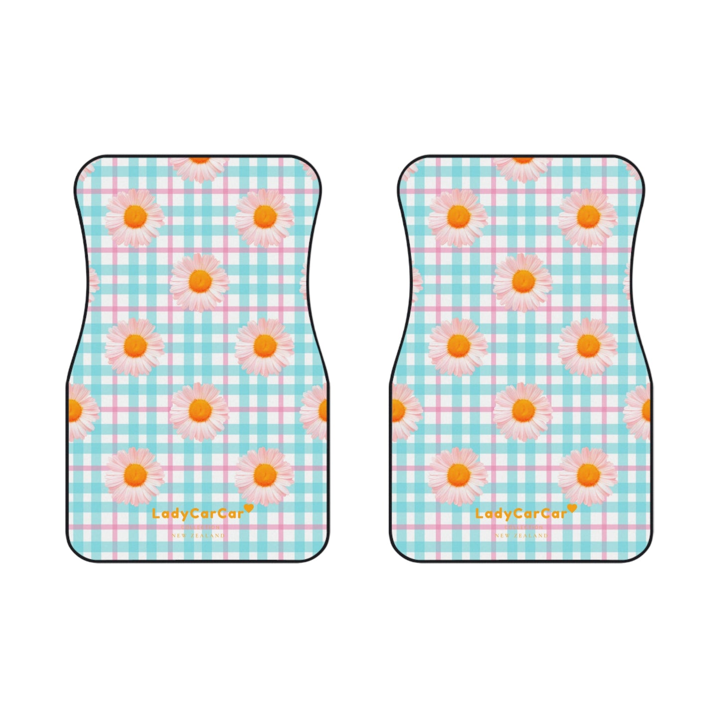 Daisy gingham | pink and blue | front car floor mats