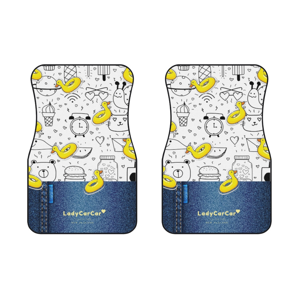 Doodle fantasy I | yellow and denim | front car floor mats