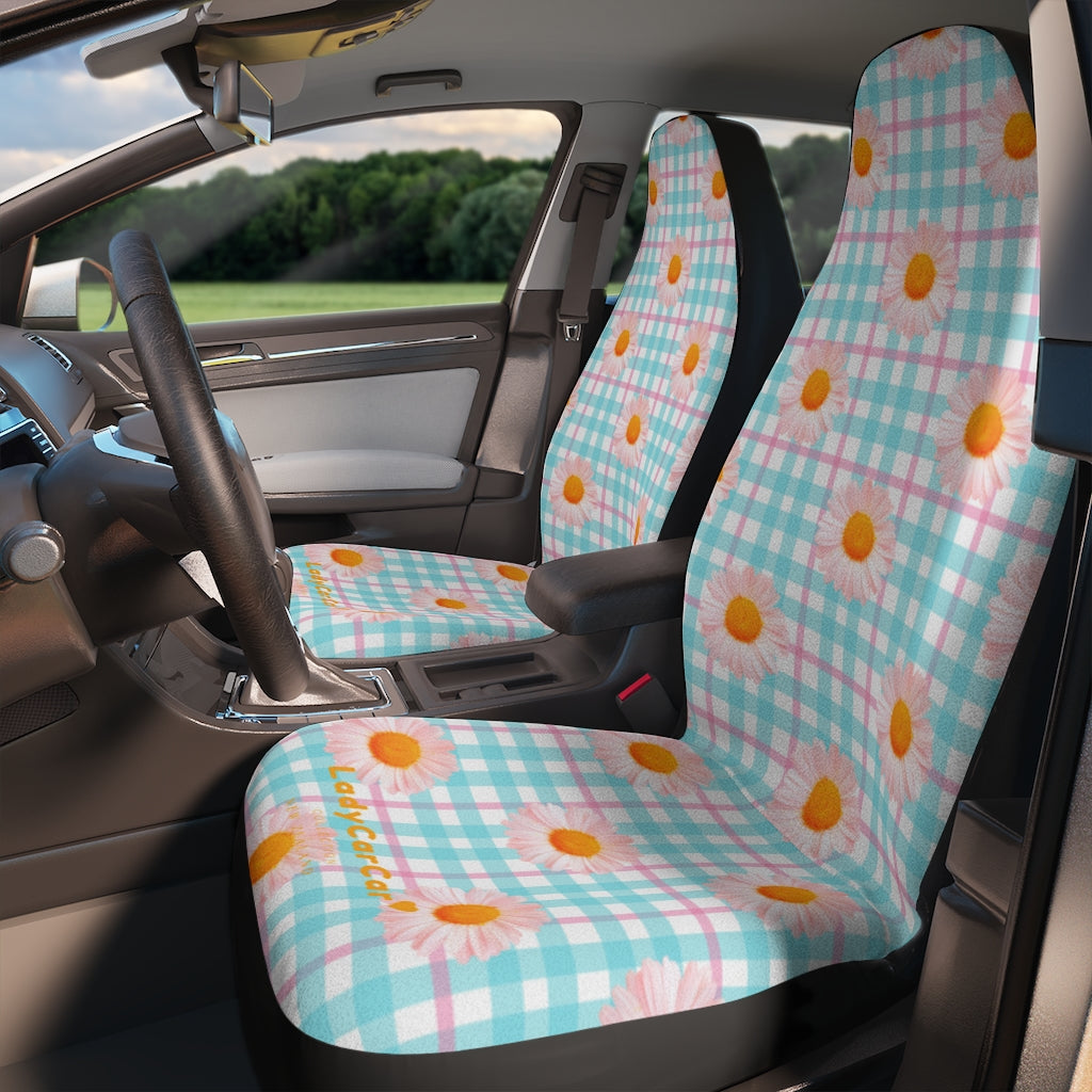 Daisy gingham | pink and blue | car seat covers