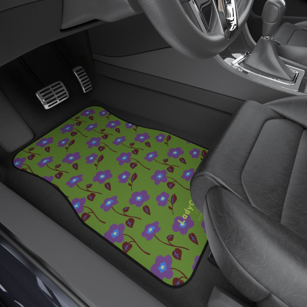 Floral medley | purple and forest green | front car floor mats