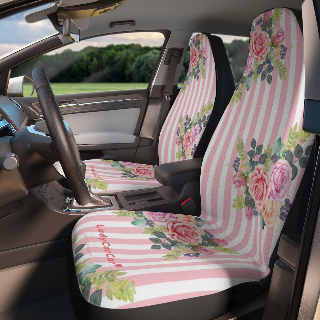 Cottage floral stripes | pink | car seat covers