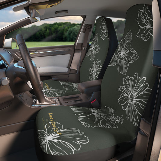 Floral line flower I | charcoal | car seat covers