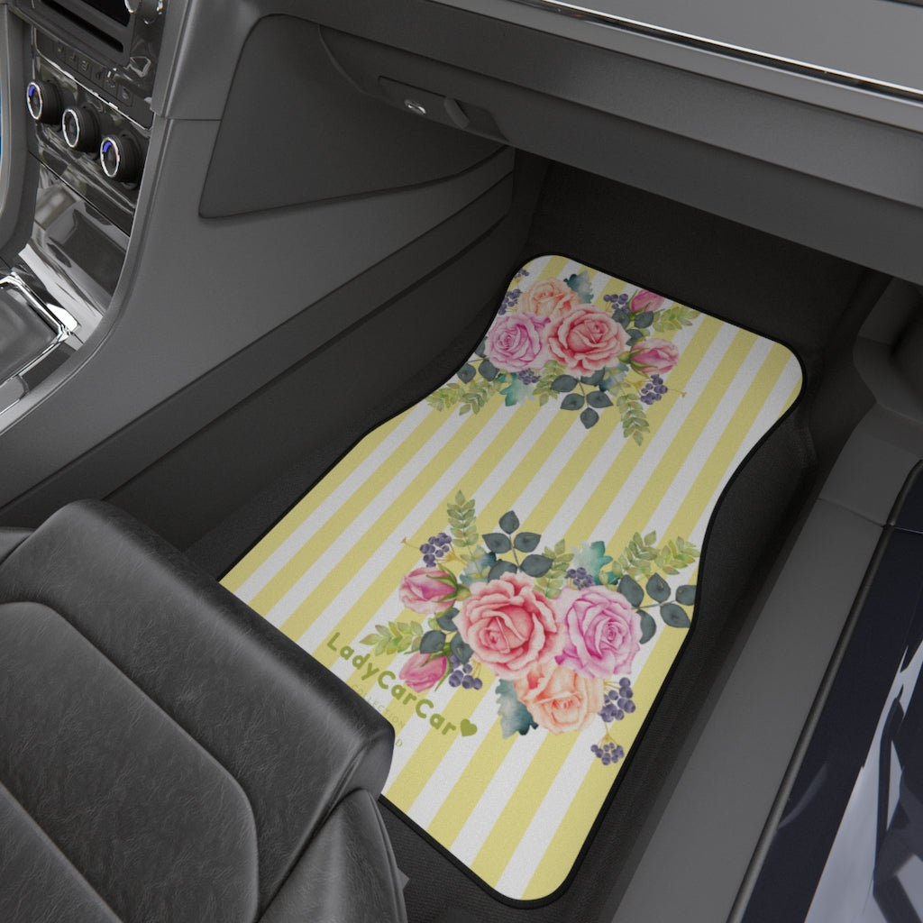 Cottage floral stripes | yellow | front car floor mats