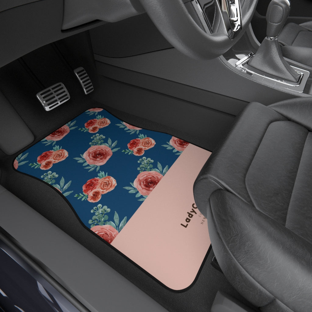 Garden rose I | pink and blue | front car floor mats