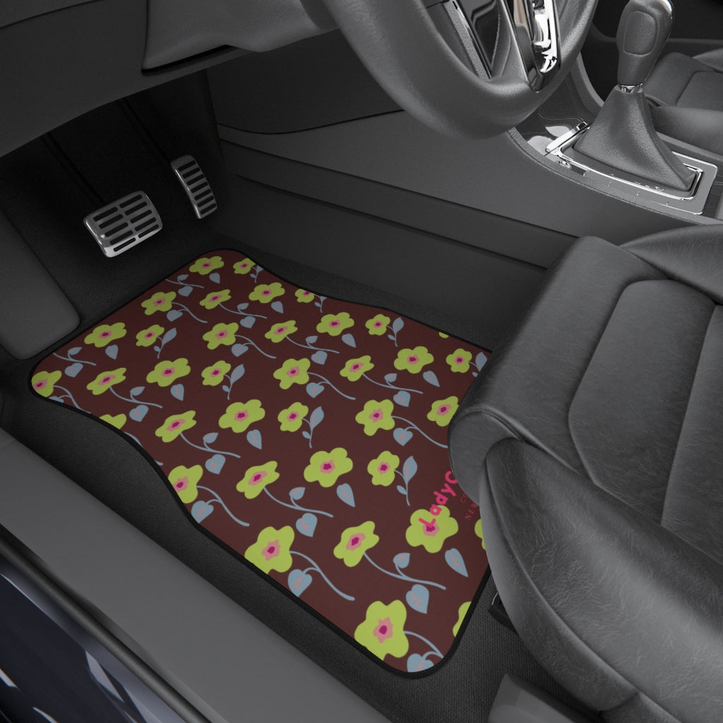 Floral medley | brown and yellow | front car floor mats