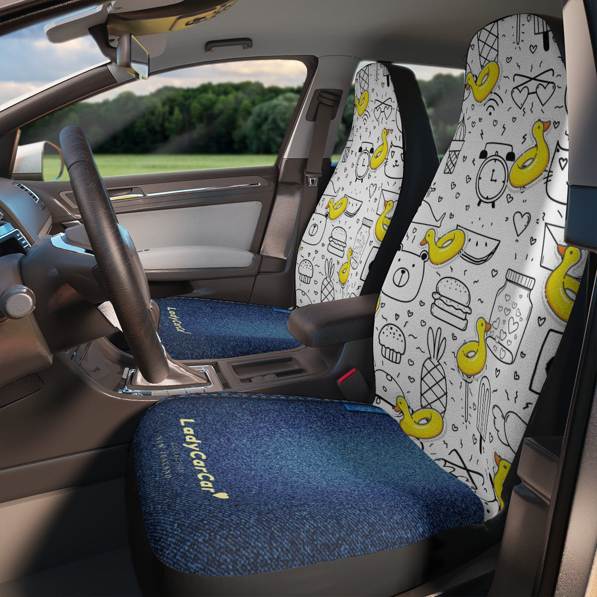 Doodle fantasy I | yellow and denim | car seat covers