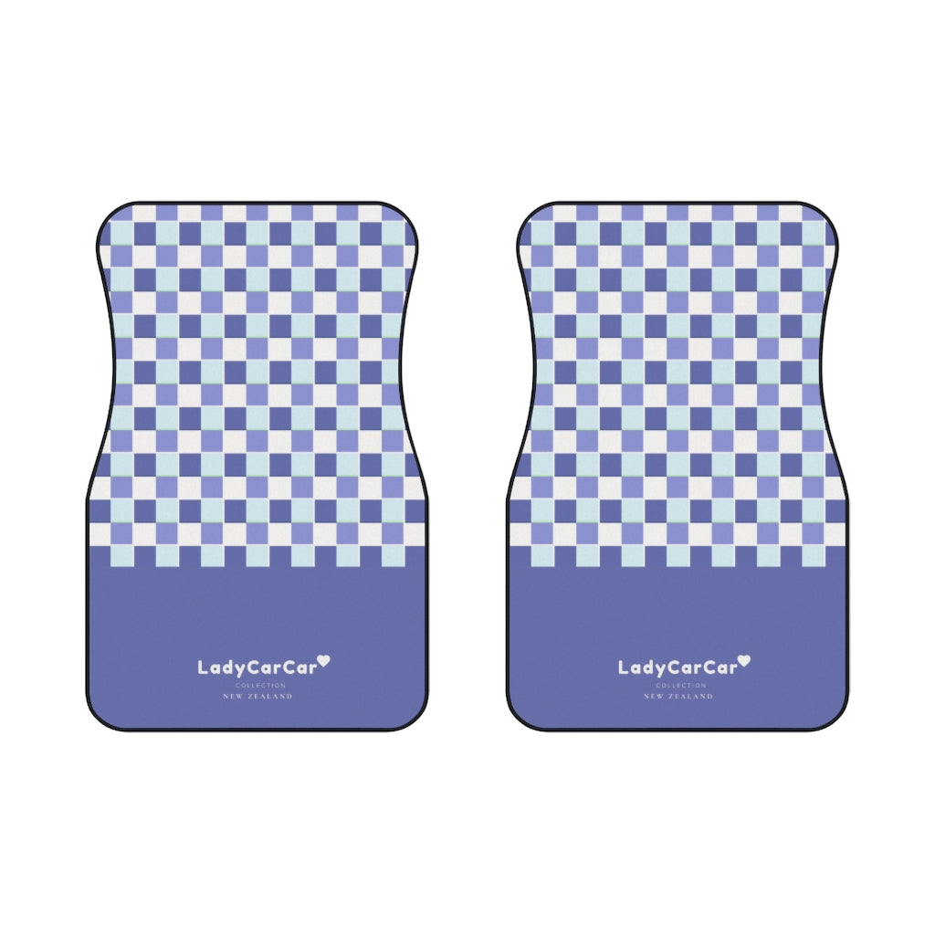 Bright summer plaids I | blue | front car floor mats