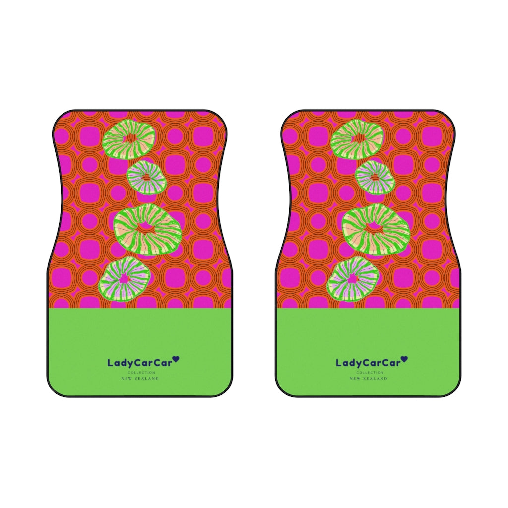 Retro mood and corals I | green | front car floor mats