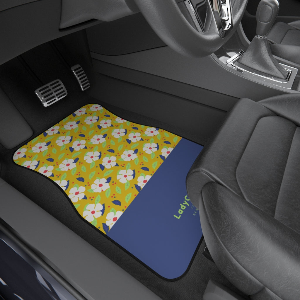 Busy lizzies garden | blue | front car floor mats