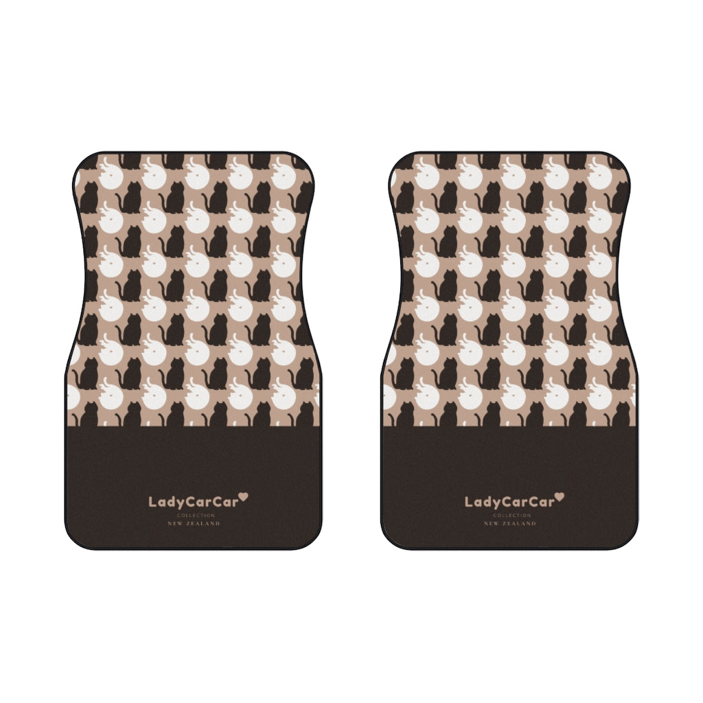 Kawaii black cats I | tan | front car floor mats