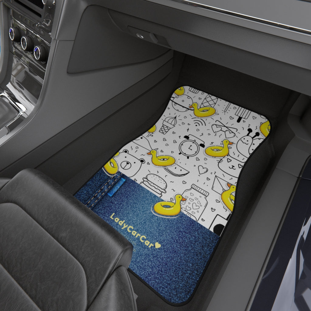 Doodle fantasy I | yellow and denim | front car floor mats