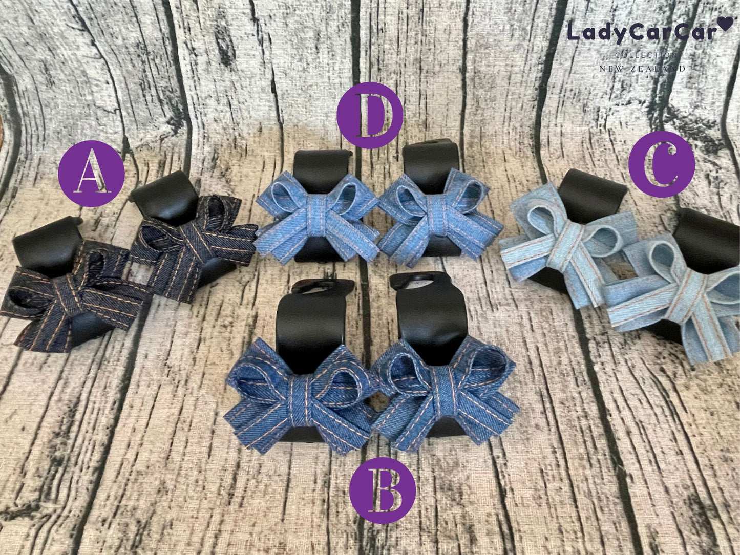 Pair Denim Ribbon Car Hook Hangers HANDMADE on Order -  Black(A)