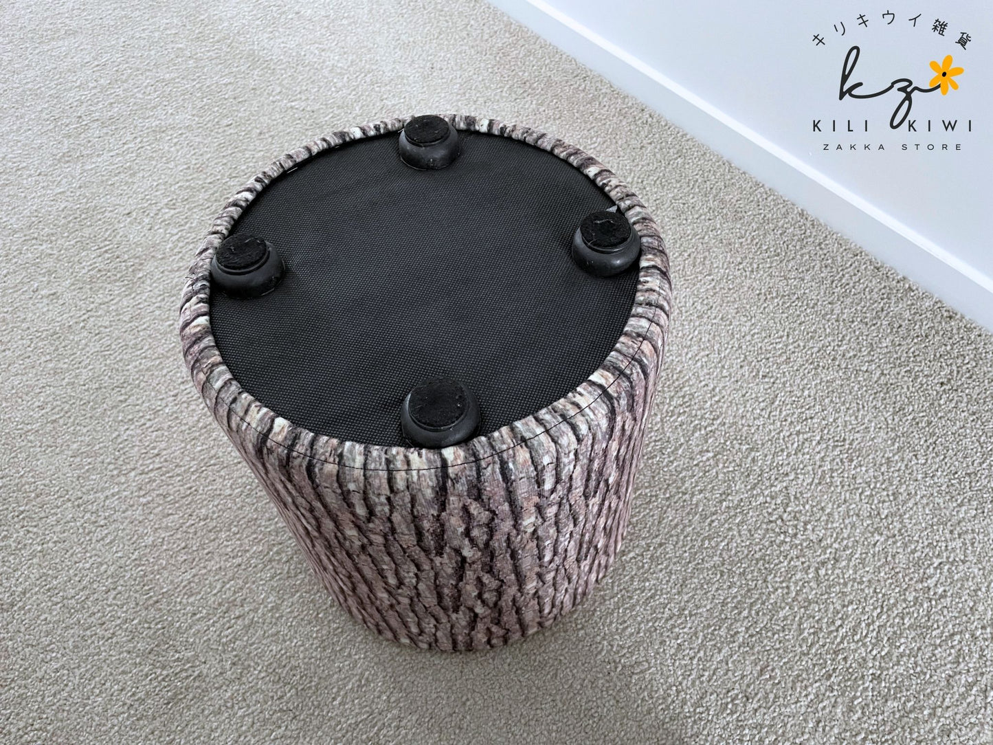 Cute wood log style stool with detachable fabric cover