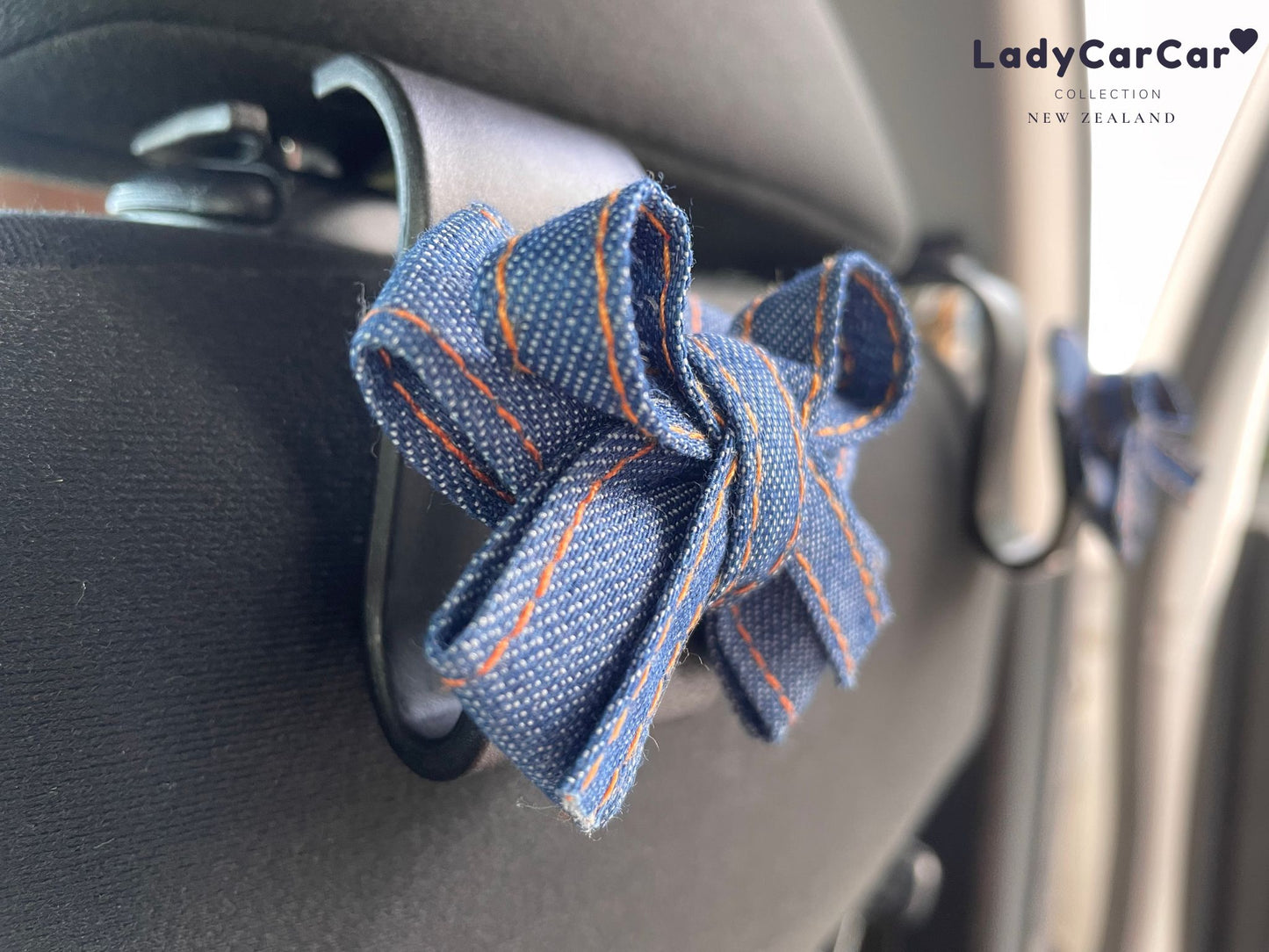 Pair Denim Ribbon Car Hook Hangers HANDMADE on Order -  Black(A)