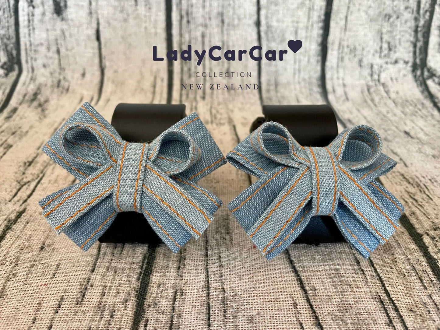 Pair Denim Ribbon Car Hook Hangers HANDMADE on Order -  Bleach Denim(C)