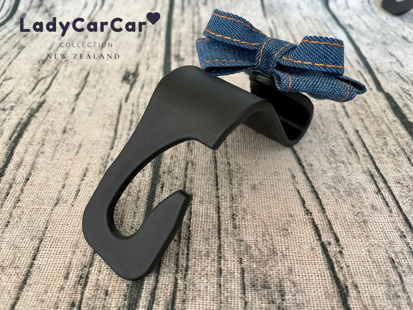 Pair Denim Ribbon Car Hook Hangers HANDMADE on Order -  Black(A)