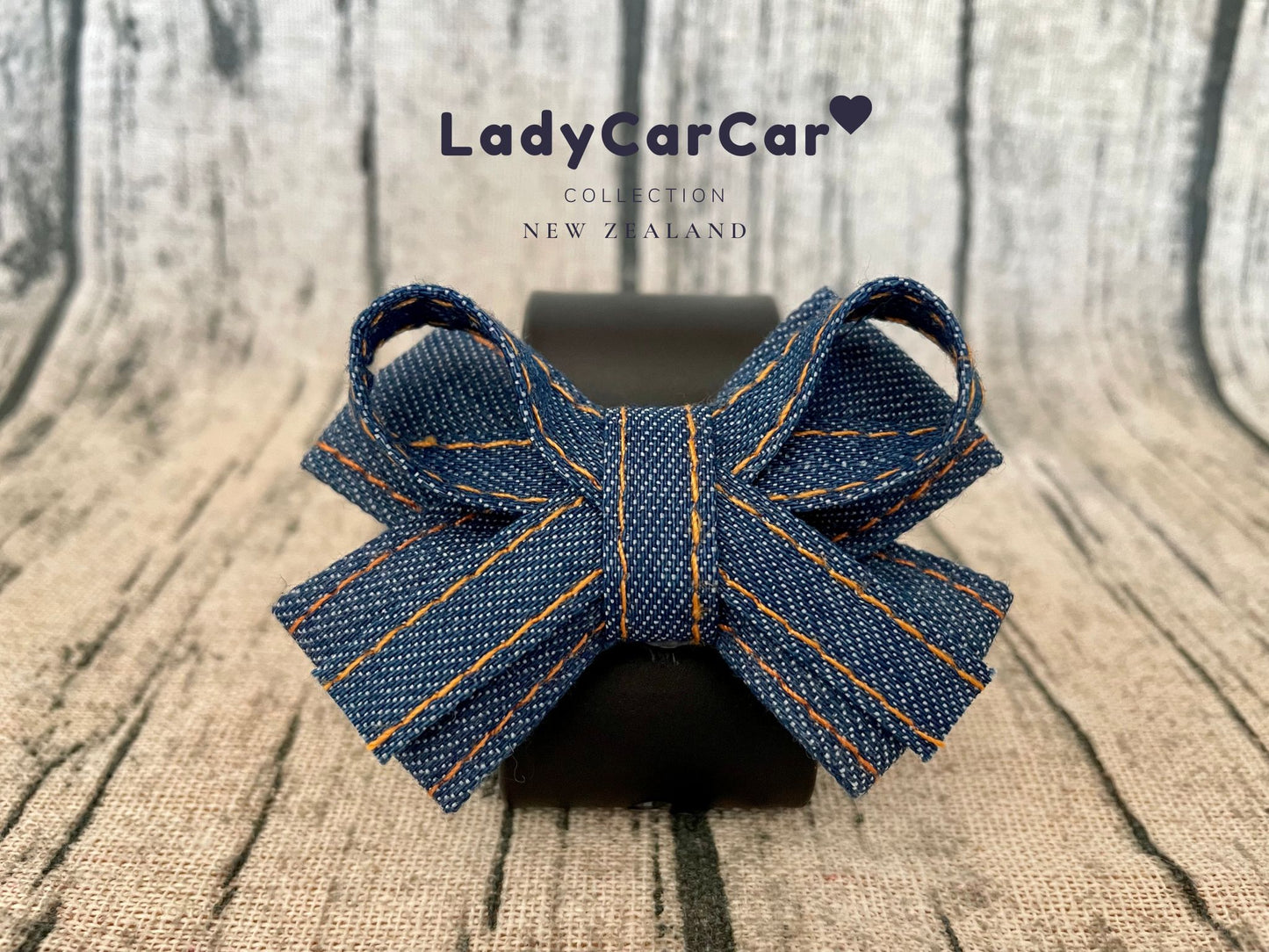 Pair Denim Ribbon Car Hook Hangers HANDMADE on Order -  Mid-value Denim(D)