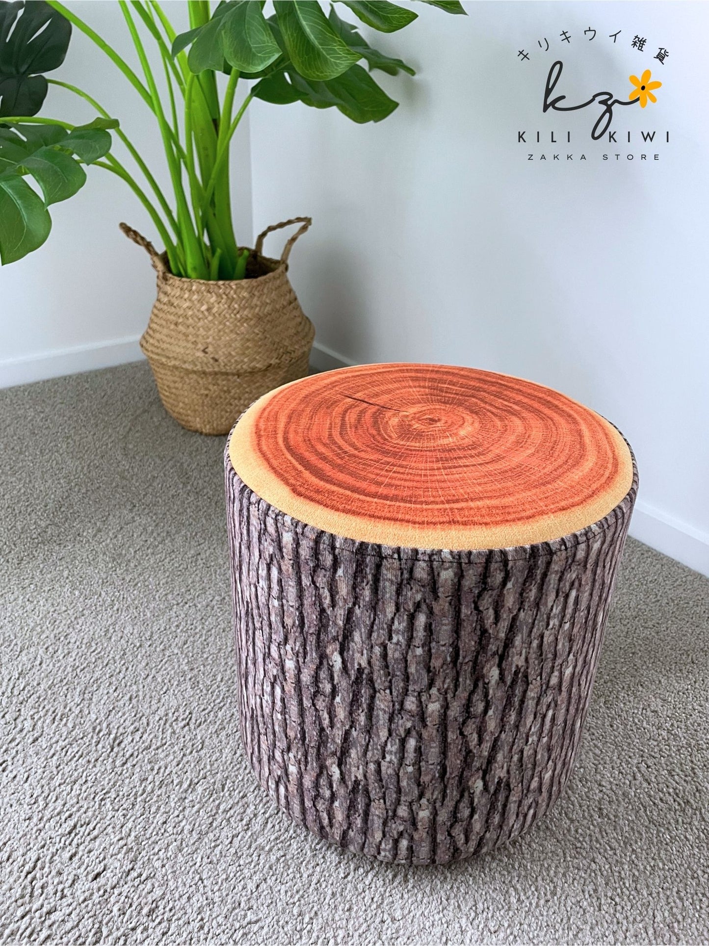 Cute wood log style stool with detachable fabric cover