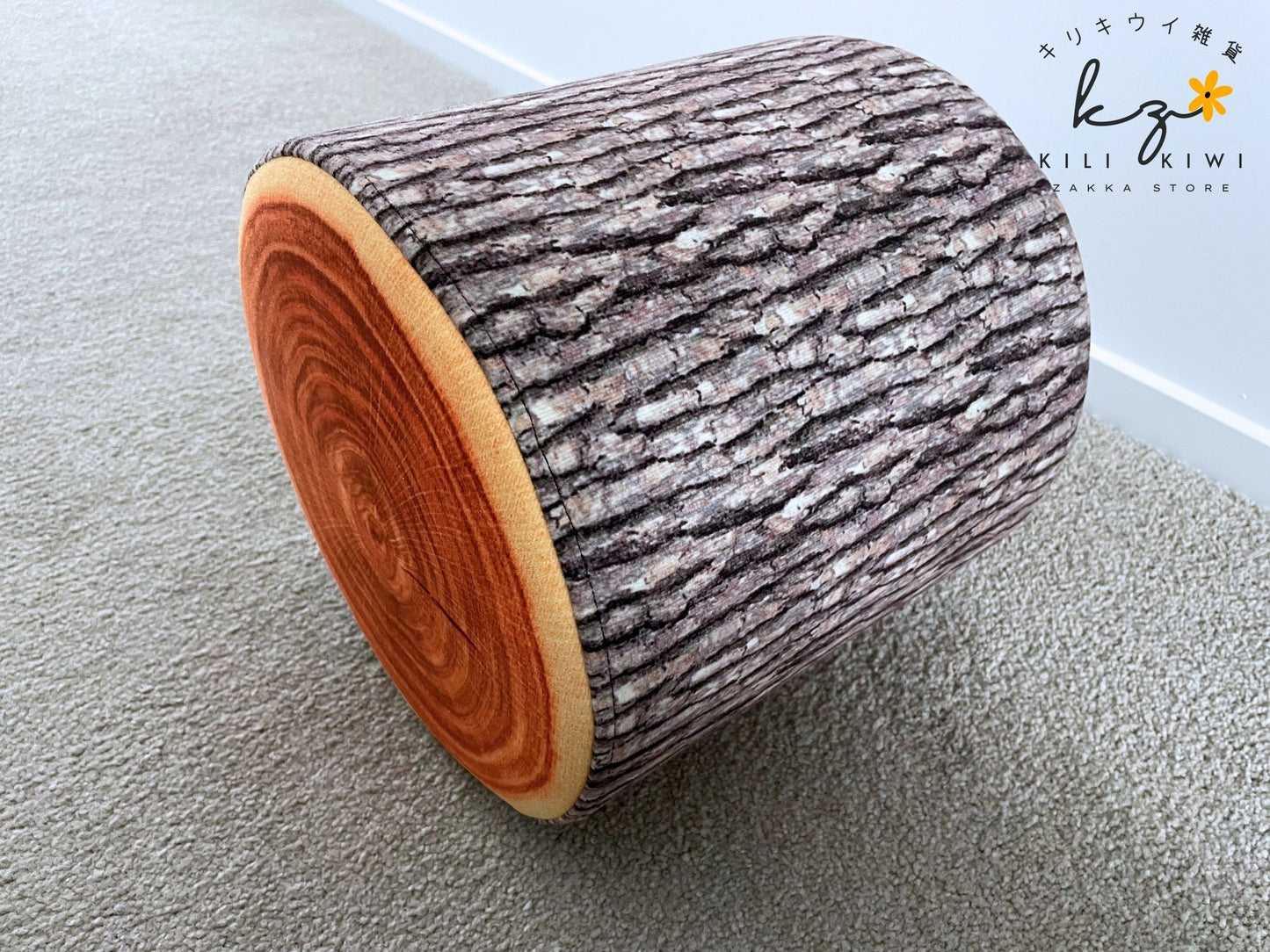 Cute wood log style stool with detachable fabric cover