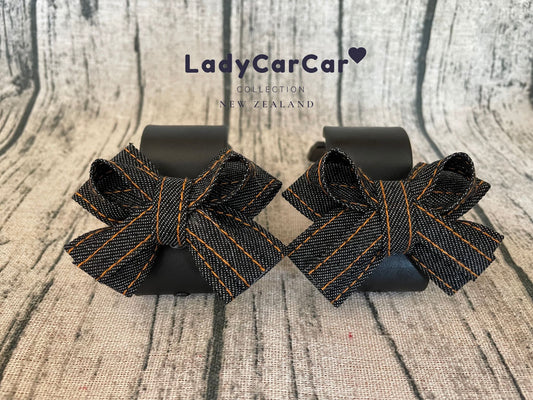 Pair Denim Ribbon Car Hook Hangers HANDMADE on Order -  Black(A)