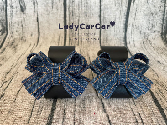 Pair Denim Ribbon Car Hook Hangers HANDMADE on Order -  Deep Denim(B)