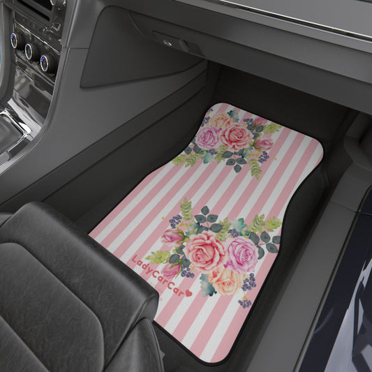 Cottage floral stripes | pink | front car floor mats