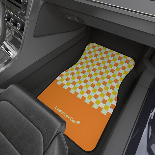 Bright summer plaids I | orange | front car floor mats