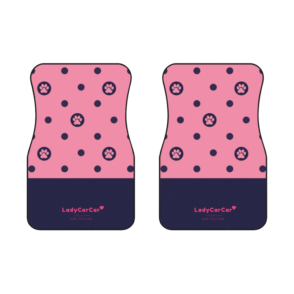 Paws and polka dots I | pink | front car floor mats