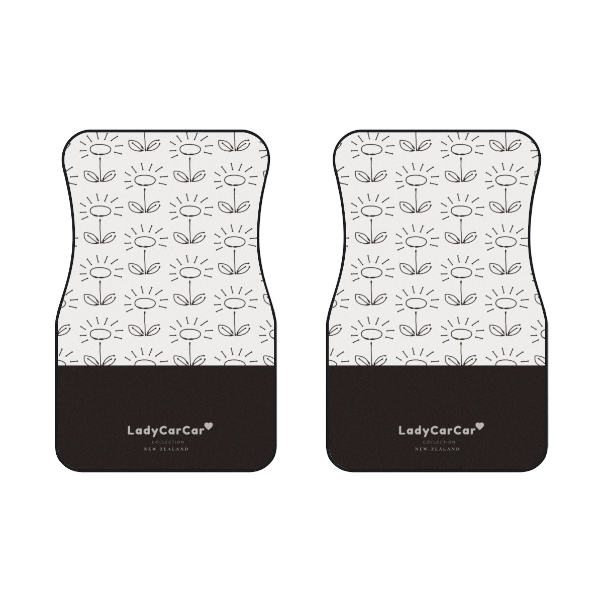 Doodle flower I | black and white | front car floor mats