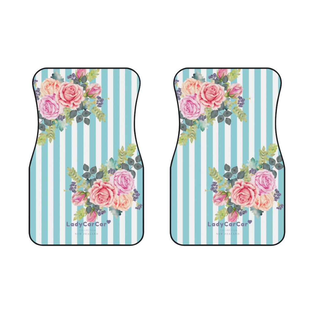 Cottage floral stripes | blue | front car floor mats