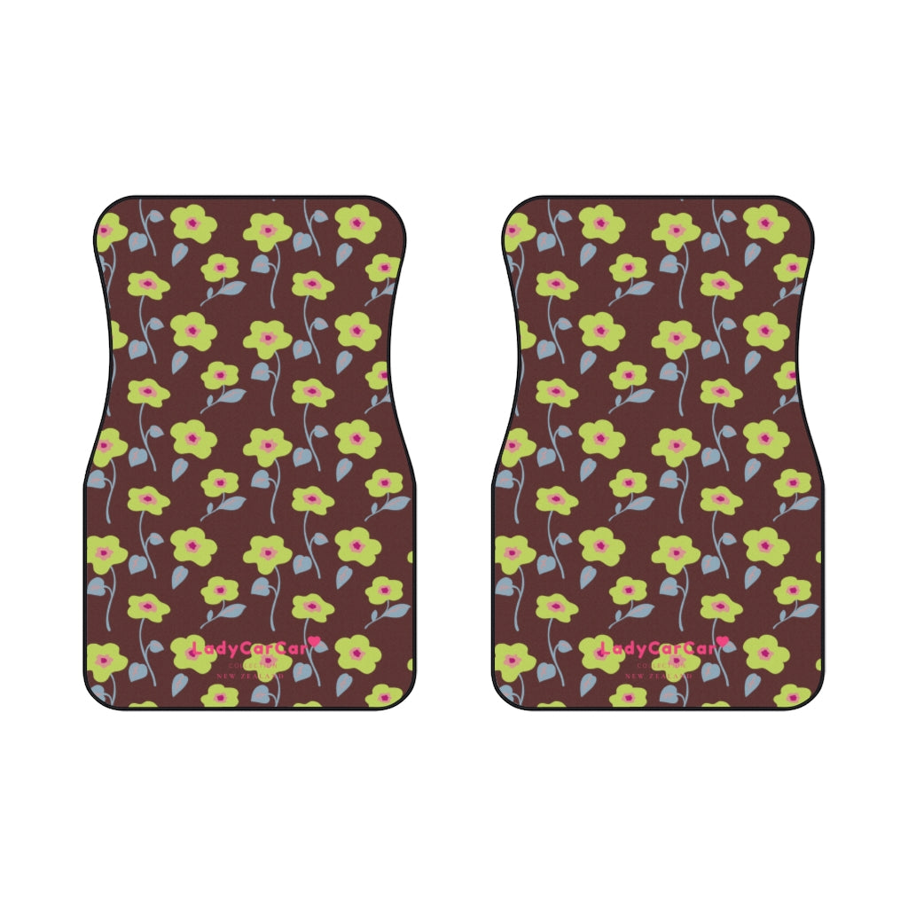 Floral medley | brown and yellow | front car floor mats