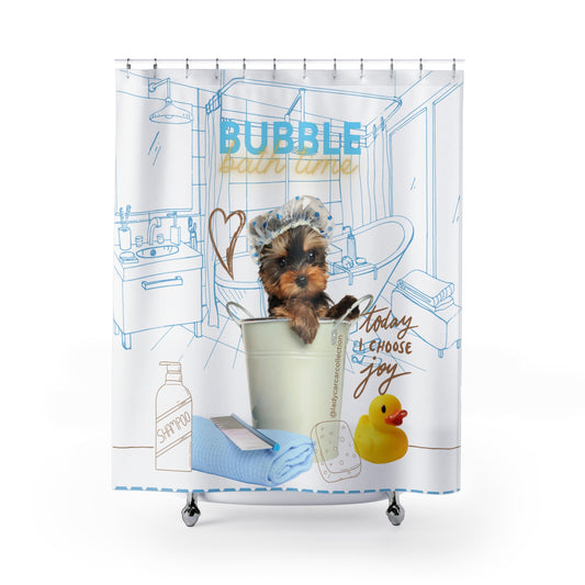 Bubble Bath Yorkie Shower Curtain